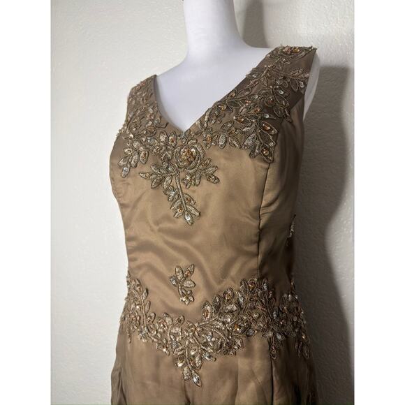 Sheer Beaded Floral Dress Y2K VNeck Asymmetrical Handkerchief Fairy Sequin Hi-Lo - Picture 4 of 12